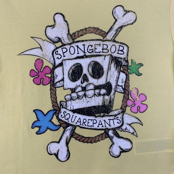 SpongeBob SquarePants Womens T-Shirt Cross & Bones Yellow  Sz S Nickelodeon NWT - Picture 4 of 15